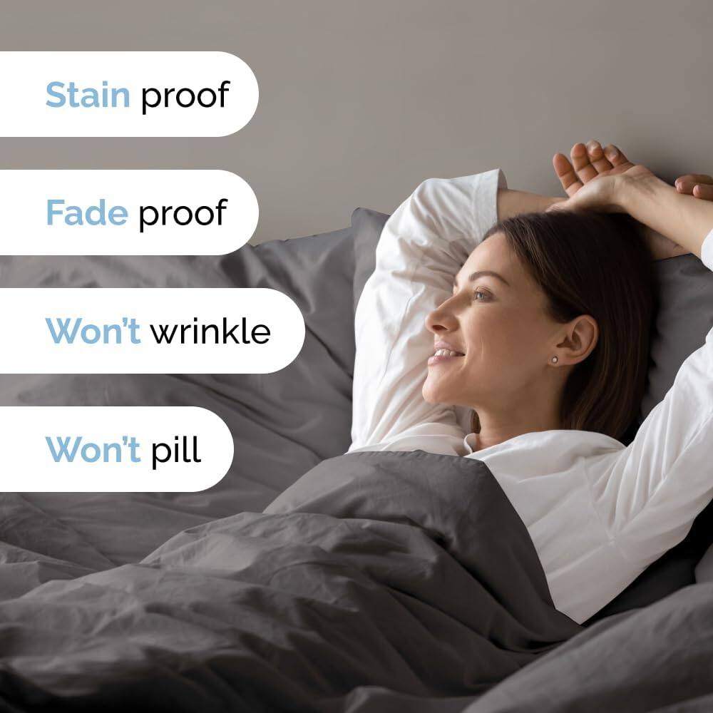 Stain proof  
Fade proof  
Won't wrinkle  
Won't pill