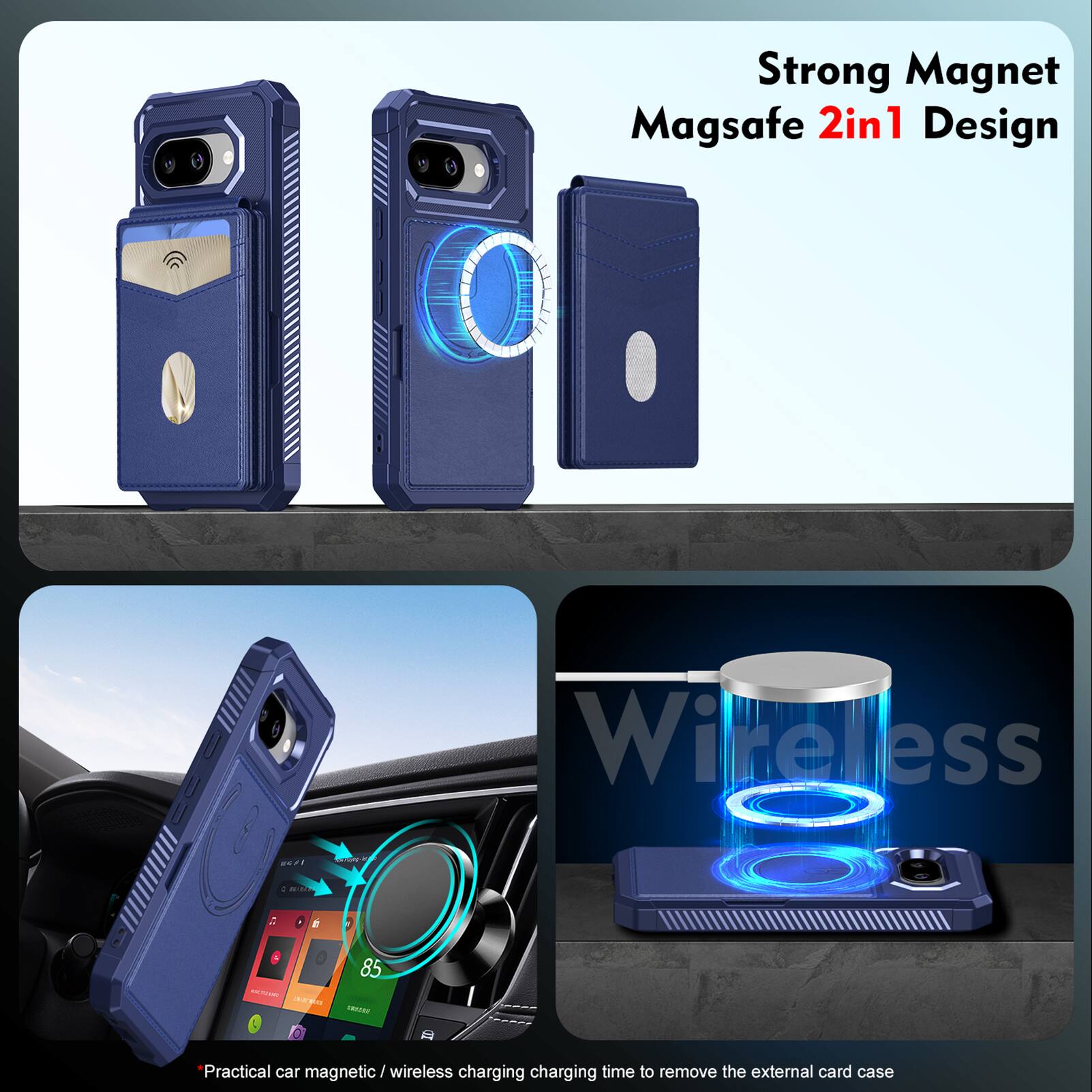 Strong Magnet Magsafe 2in1 Design Wireless

Practical car magnetic / wireless charging charging time to remove the external card case