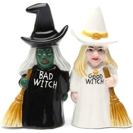 Pacific Trading - Good Witch and Bad Witch Magnetic Ceramic Salt and Pepper Shakers - Multicolor