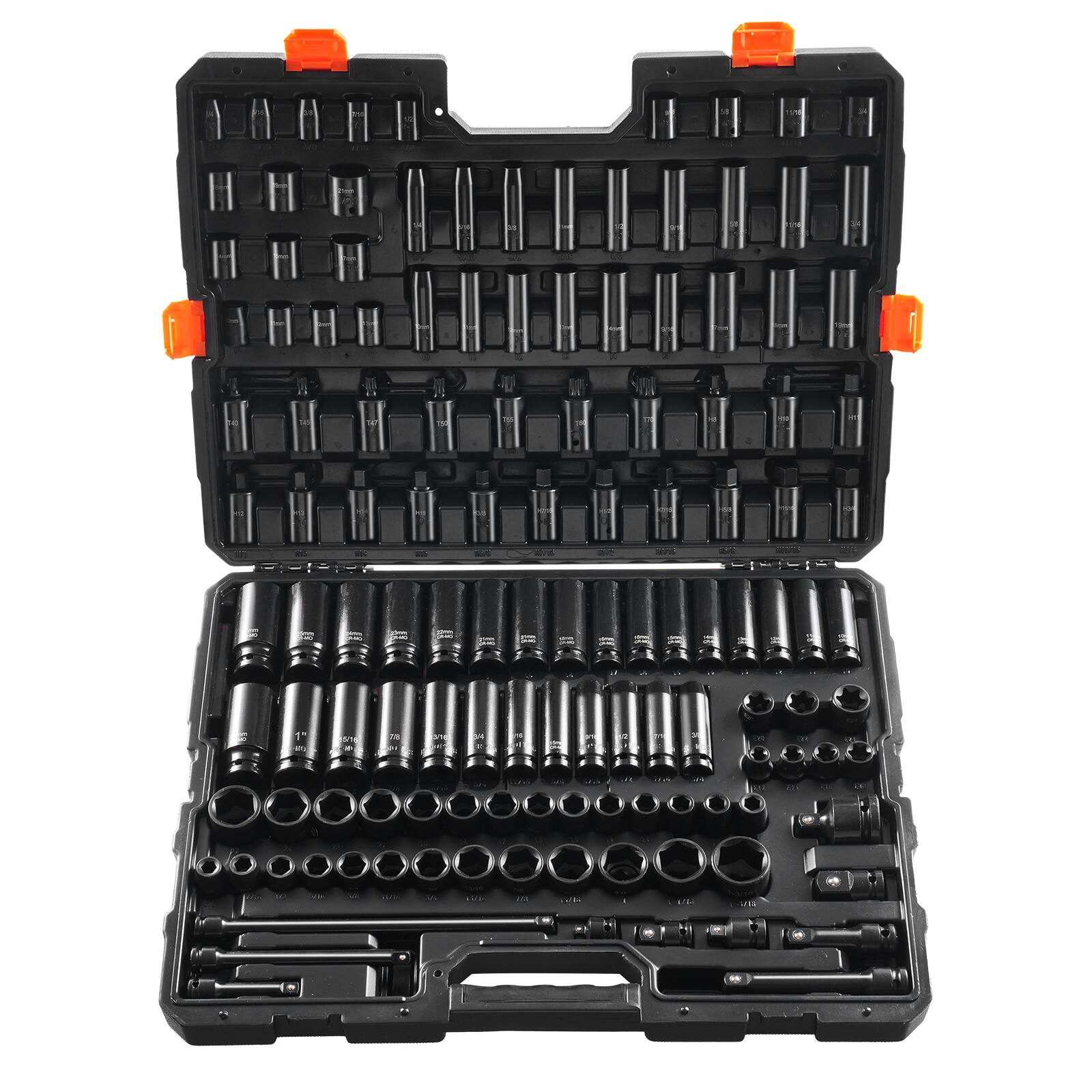 VEVOR - Impact Socket Set 130 Piece 3/8" & 1/2" - SAE & Metric Drive Socket Set - 6 Point Cr-Mo Alloy Steel for Auto Repair - Black
