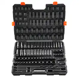 VEVOR - Impact Socket Set 130 Piece 3/8" & 1/2" - SAE & Metric Drive Socket Set - 6 Point Cr-Mo Alloy Steel for Auto Repair - Black