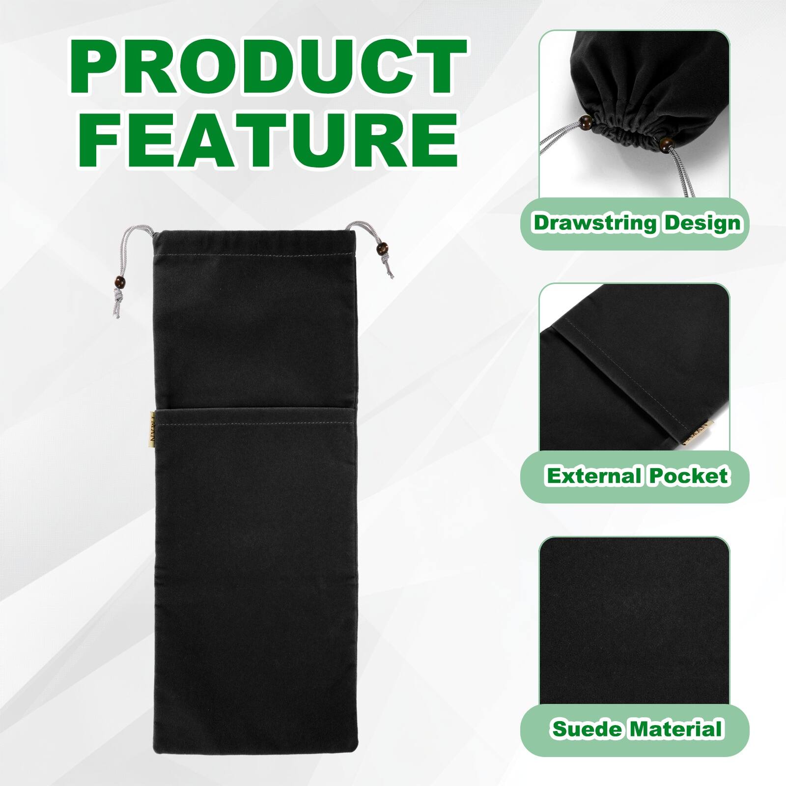 PRODUCT FEATURE

- Drawstring Design
- External Pocket
- Suede Material