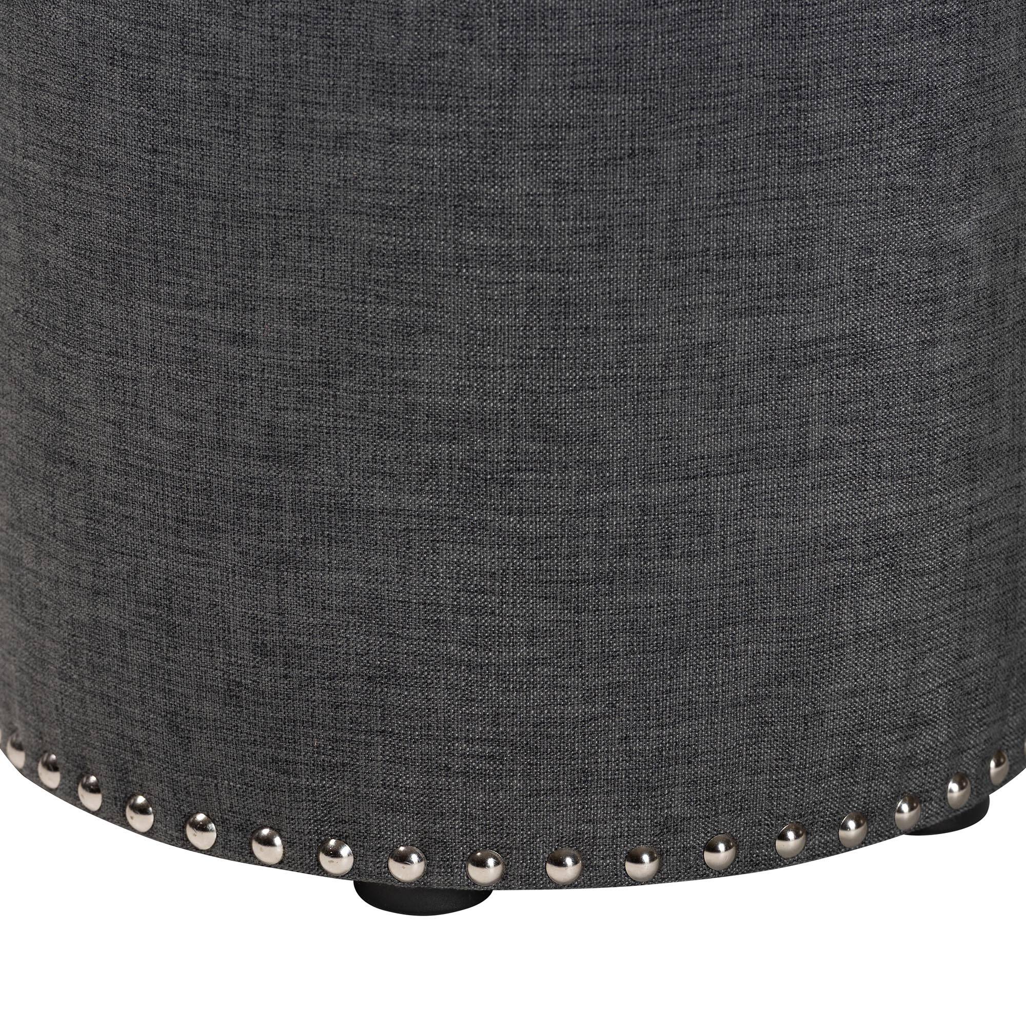 Left. Baxton Studio - Rosine Modern and Contemporary Fabric Upholstered Nail Trim Ottoman - Grey.
