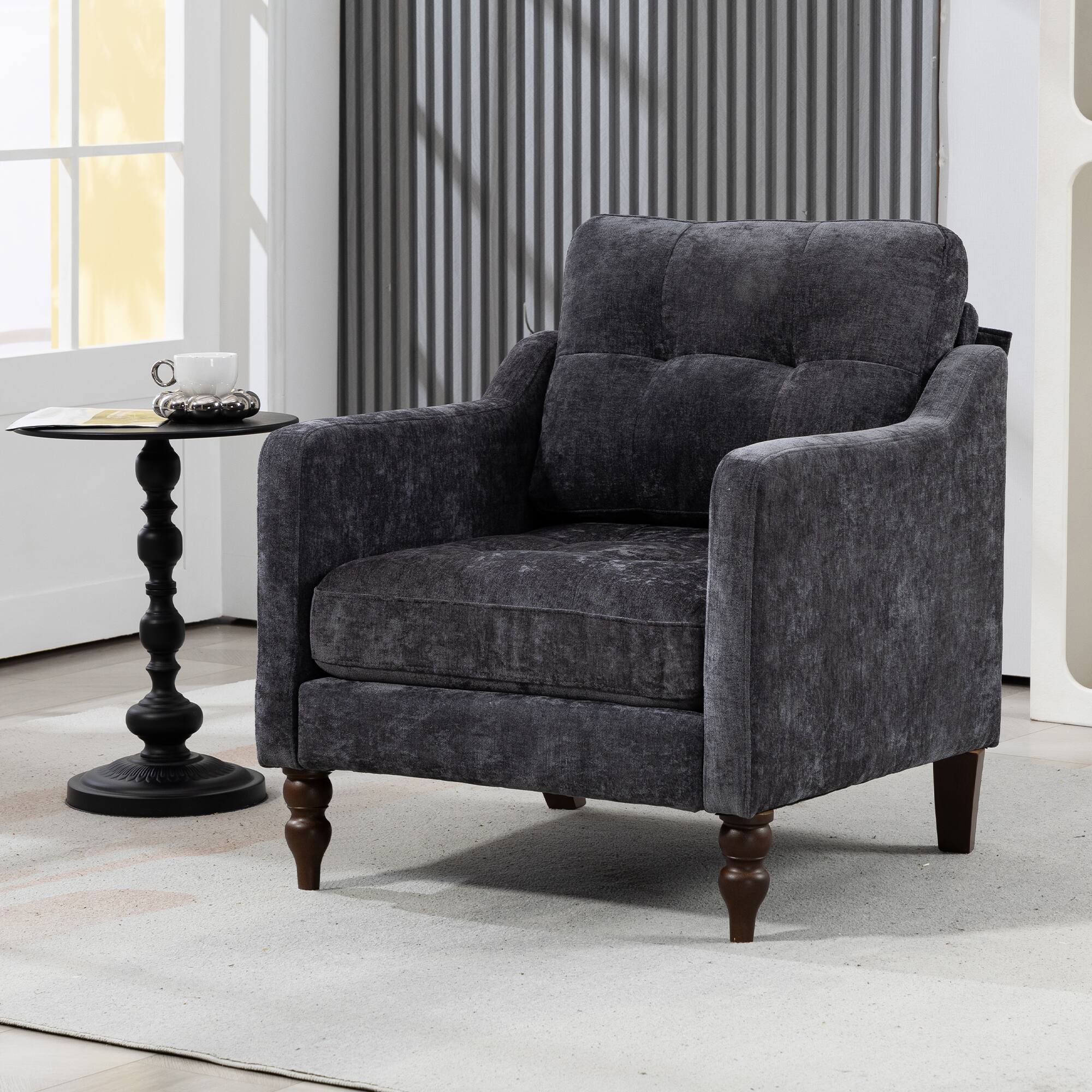 Left. APRILSOUL - Accent Comfy Chenille Chair Comfy Upholstered Arm Chair Storage for Living Room Bedroom - GREY.