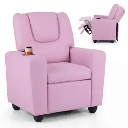Costway - Kids Recliner with Cup Holder Adjustable Backrest & Footrest for Boys & Girls - Pink