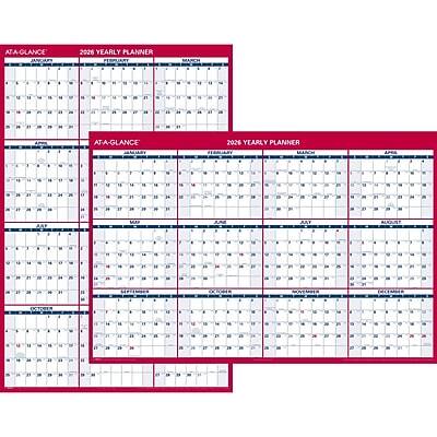 AT-A-GLANCE - 2026 48" x 32" Yearly Dry Erase Wall Calendar, Reversible - White/Red
