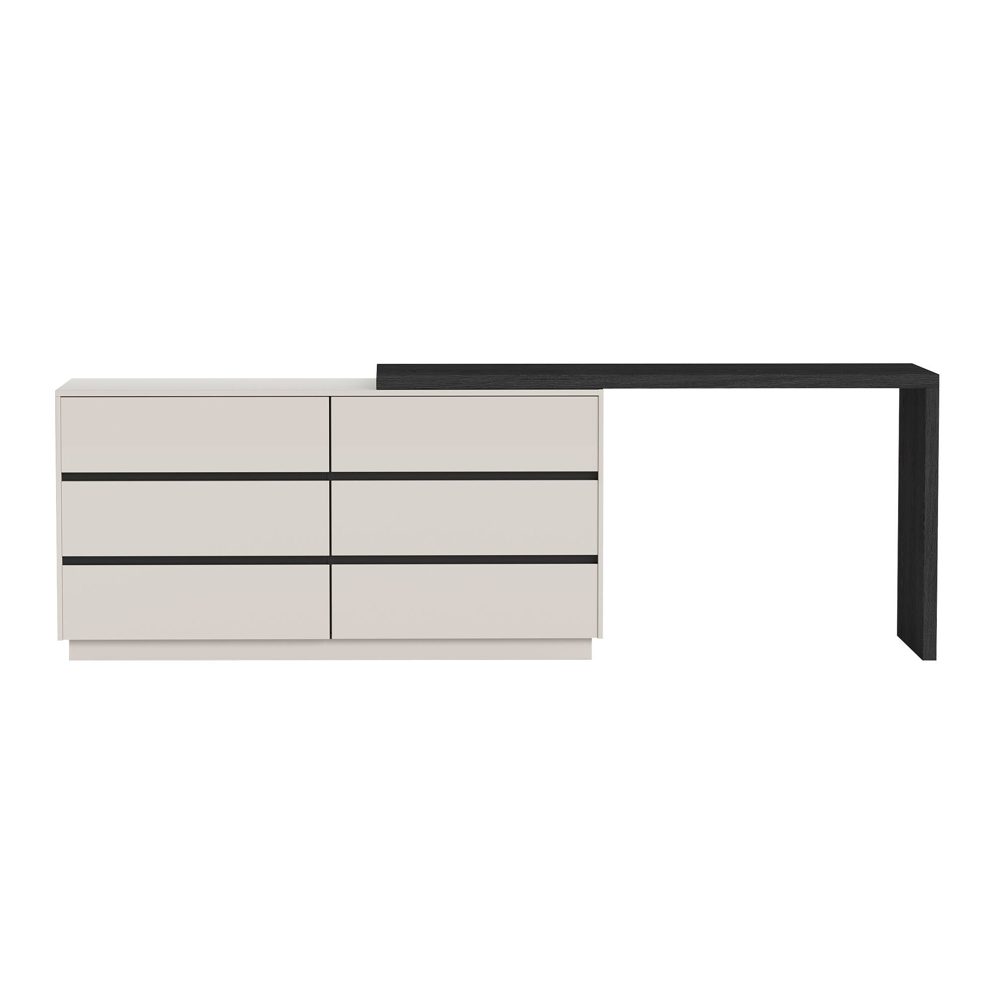 Alt View 5. luck idea - Modern Extendable Writing Desk with 6 Drawers, Reversible Left/Right Design, Home Office Computer Desk for Bedroom & Stu - Black.