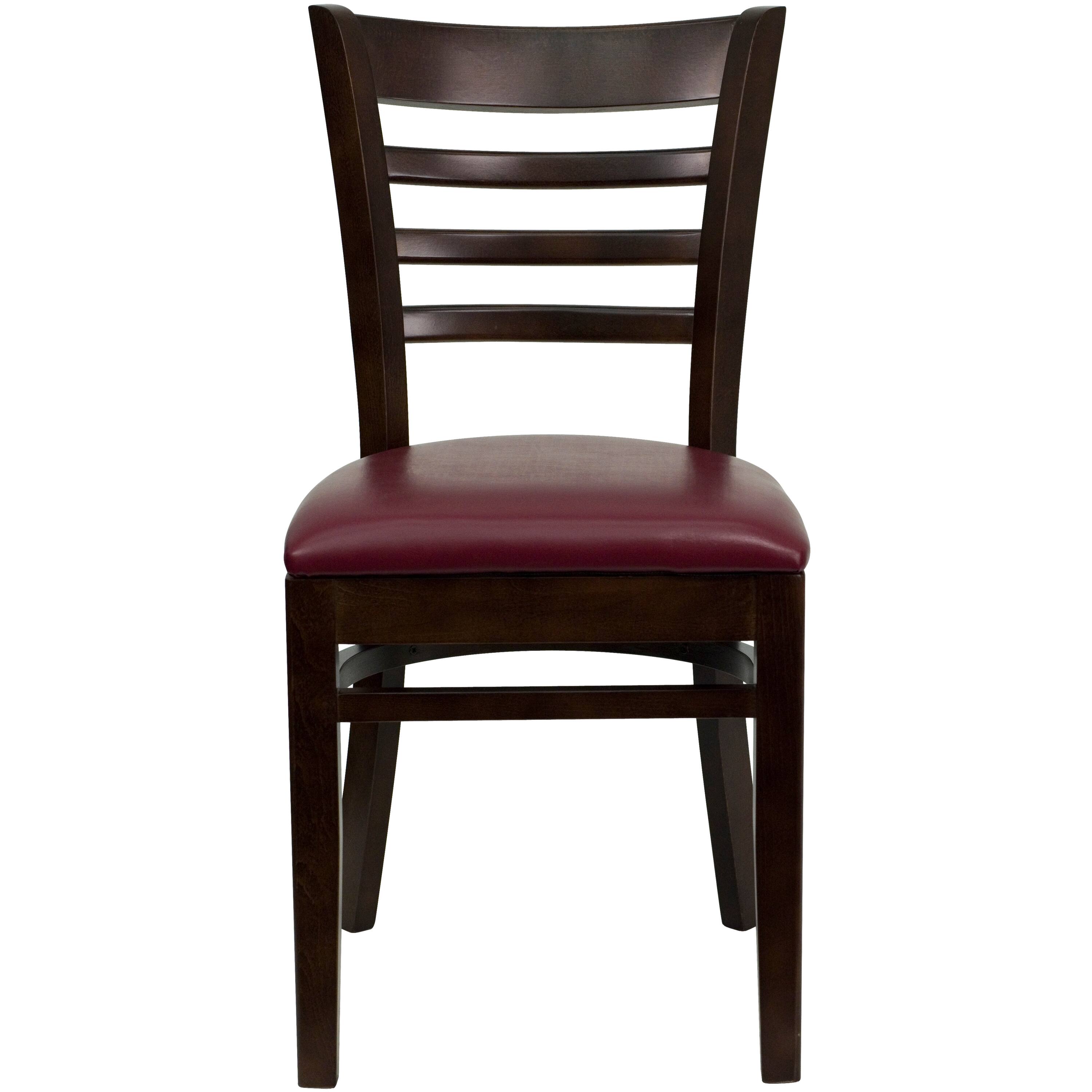 Alt View 5. Emma + Oliver - Ladder Back Wooden Restaurant Dining Chair - Burgundy Vinyl Seat/Walnut Wood Frame.