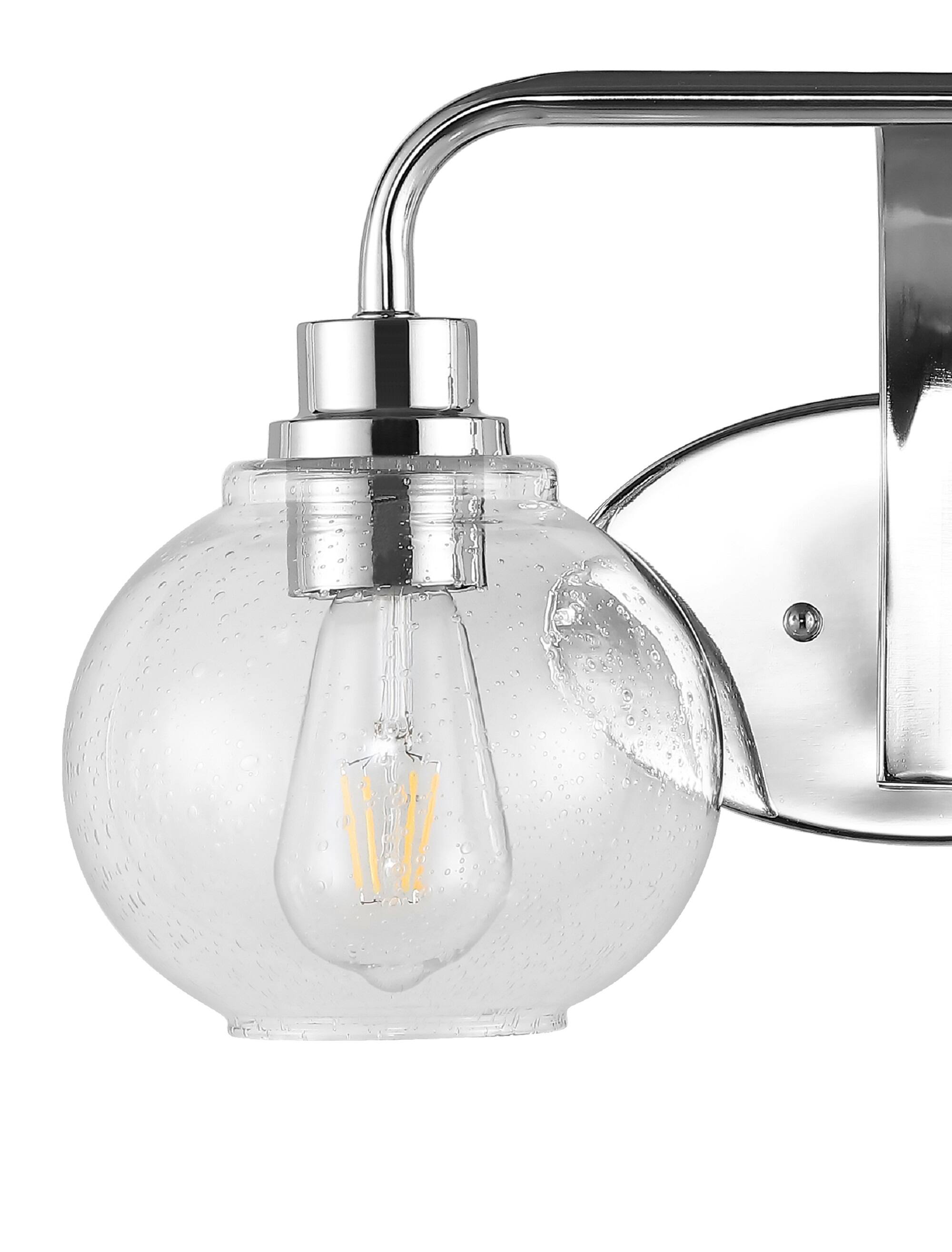 Alt View 4. Jonathan Y - Sandrine 17.5" 2-Light Iron/Seeded Glass Cottage Rustic LED Vanity Light, Chrome - Chrome.