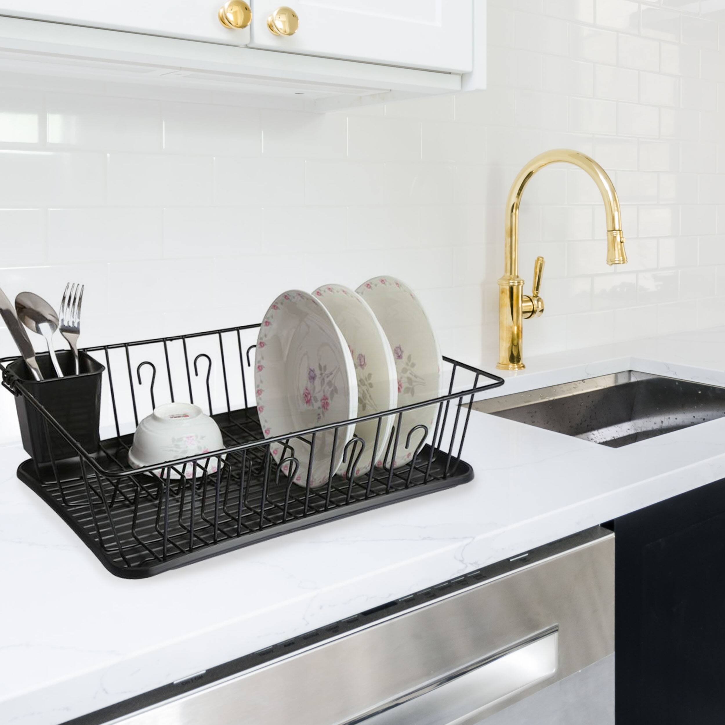 Alt View 1. MegaChef - MegaChef 17.5 Inch Black Dish Rack with 14 Plate Positioners and a Detachable Utensil Holder.