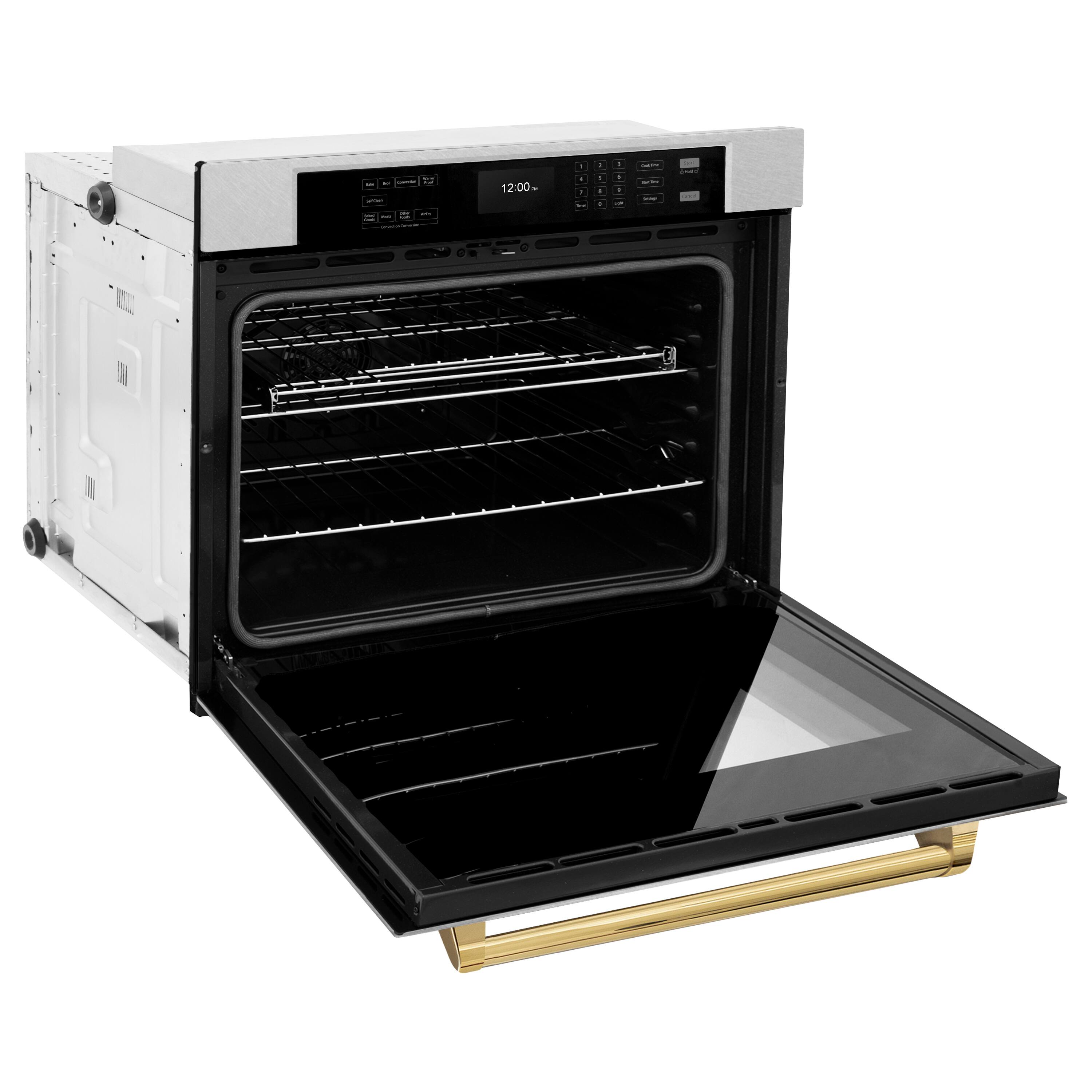 Alt View 1. ZLINE - ZLINE 30 in. Autograph Wall Oven w/ Air Fry in Satin Stainless Steel w/ Gold Handle - Satin Stainless Steel.