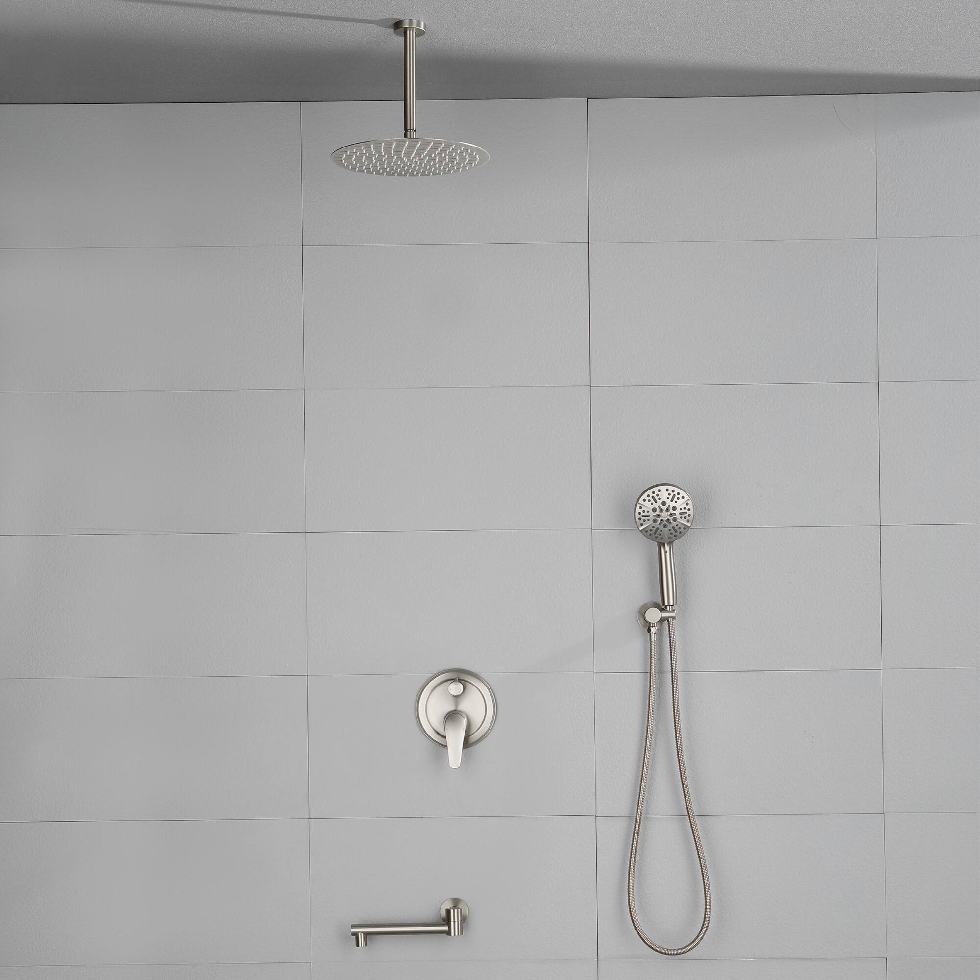 Alt View 3. Boyel Living - Brushed Nickel 12-Inch Rain Shower System Brass SUS304 3-Function Valve 7-Function Handheld 180° Spout cUPC - Brushed Nickel.
