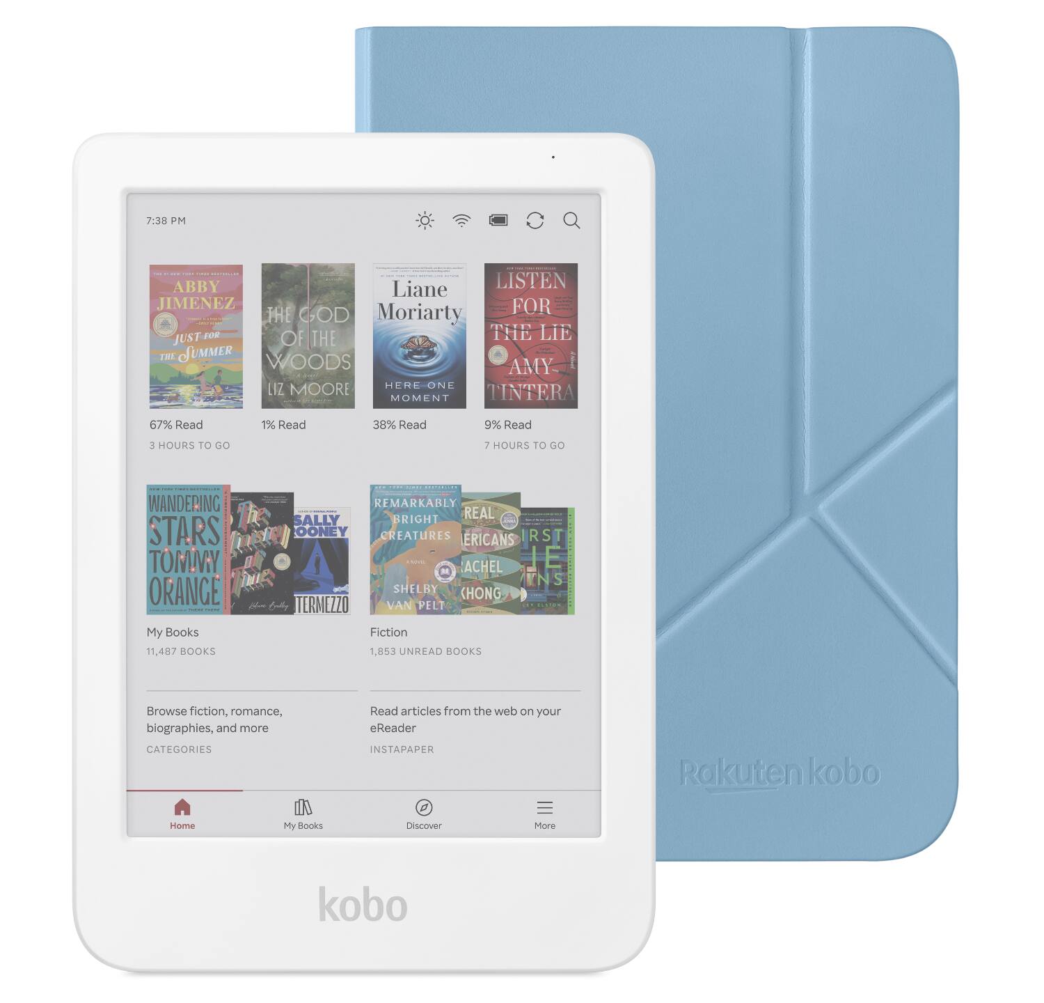 Kobo - Clara Colour eReader (White) with Bundle - 2025 - Dusk Blue SleepCover
