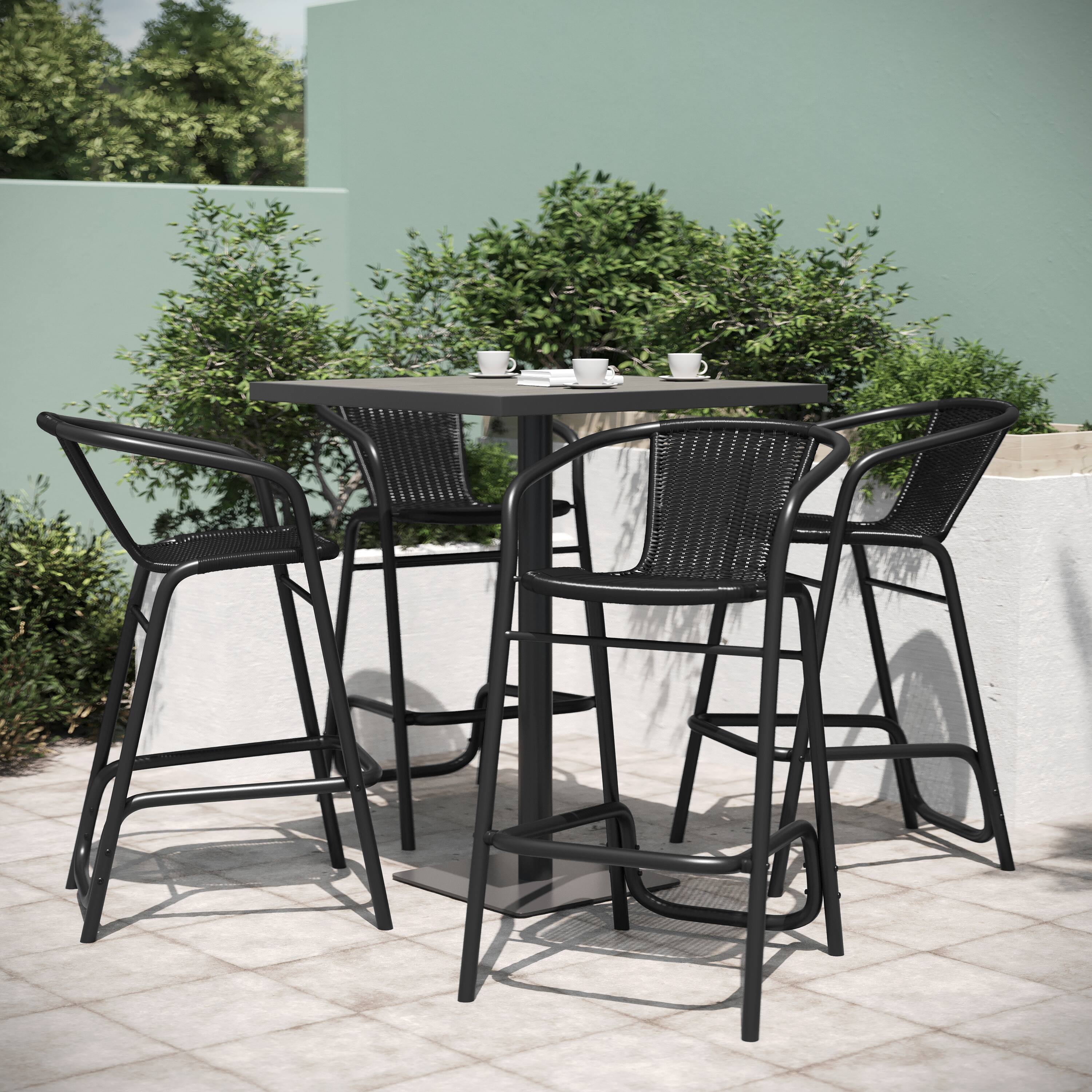 Alt View 3. Emma + Oliver - Rhea Set of Four Indoor/Outdoor Restaurant Style Rattan Barstools - Black.