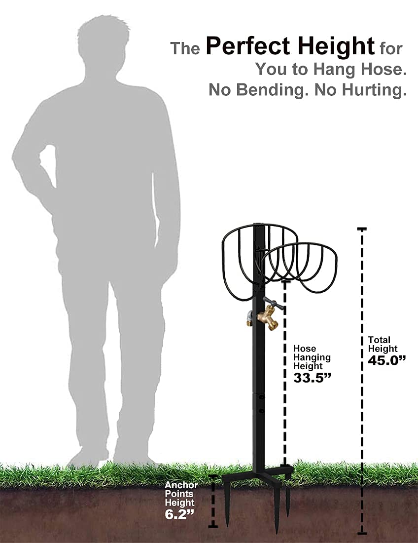The Perfect Height for You to Hang Hose. No Bending. No Hurting.

Hose Hanging Height: 33.5"
Total Height: 45.0"
Anchor Points Height: 6.2"