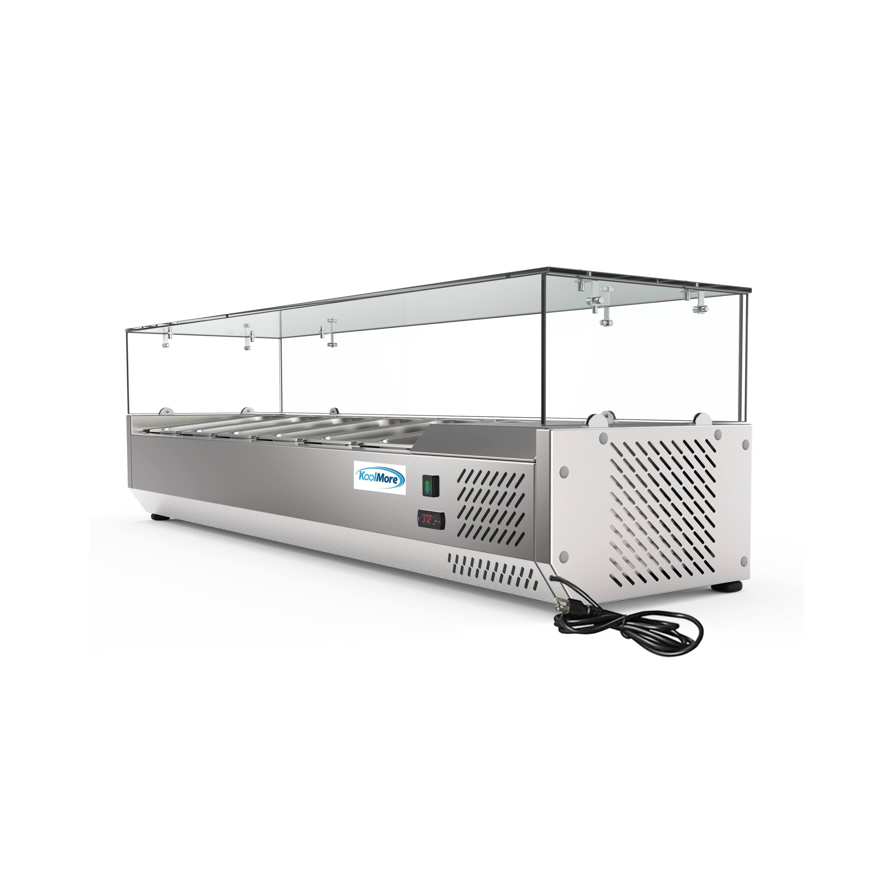 Back. Koolmore - 59 in. Six Pan Refrigerated Countertop Condiment Prep Station - SCDC-6P-SG - Stainless-Steel.