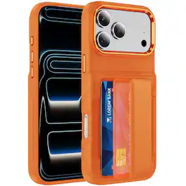 Dteck - RFID Wallet Case for Apple iPhone 17 Pro, Shockproof Drop Protection Cover with Hidden Card Slot and Kickstand - Orange