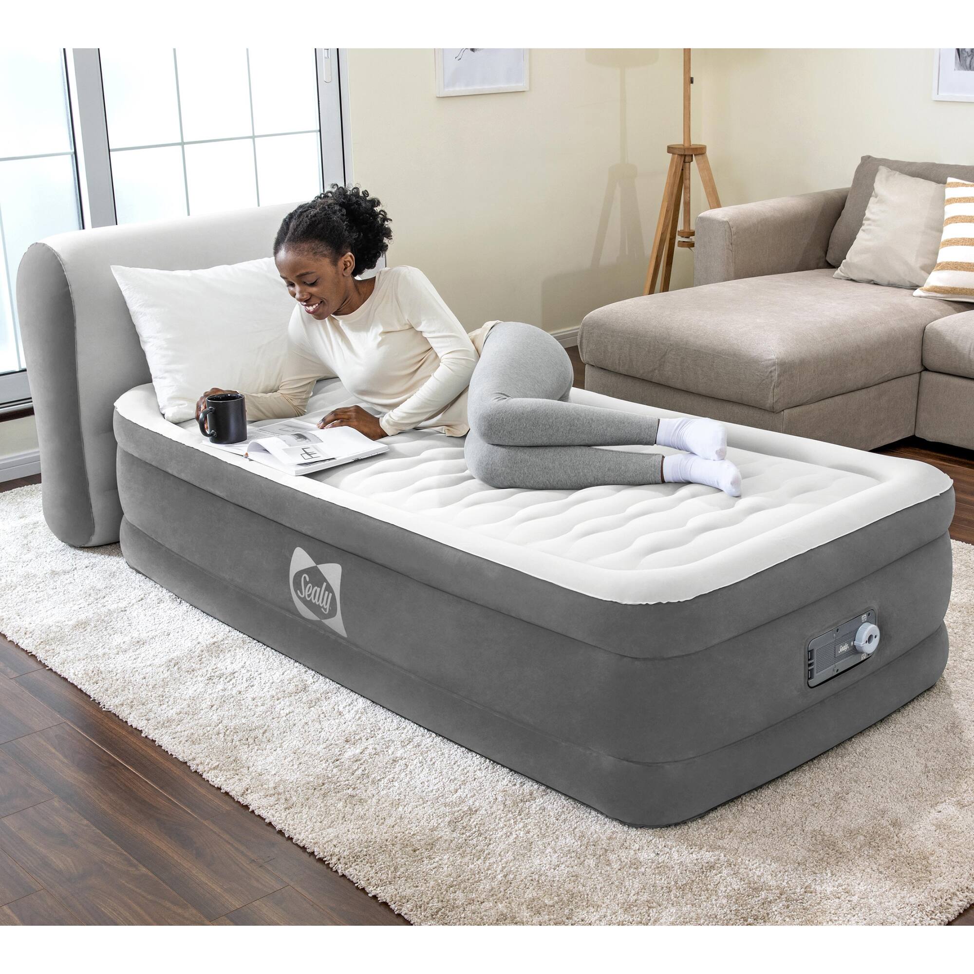 Alt View 1. Bestway - Sealy: Tritech: Air Mattress & Headboard - Twin - Gray.