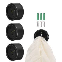 Unique Bargains - 3pcs Push Towel Hooks, Round Adhesive Dish Towel Hook, Easy Wall Mount Holder for Kitchen Bathroom Hand Towels - Black