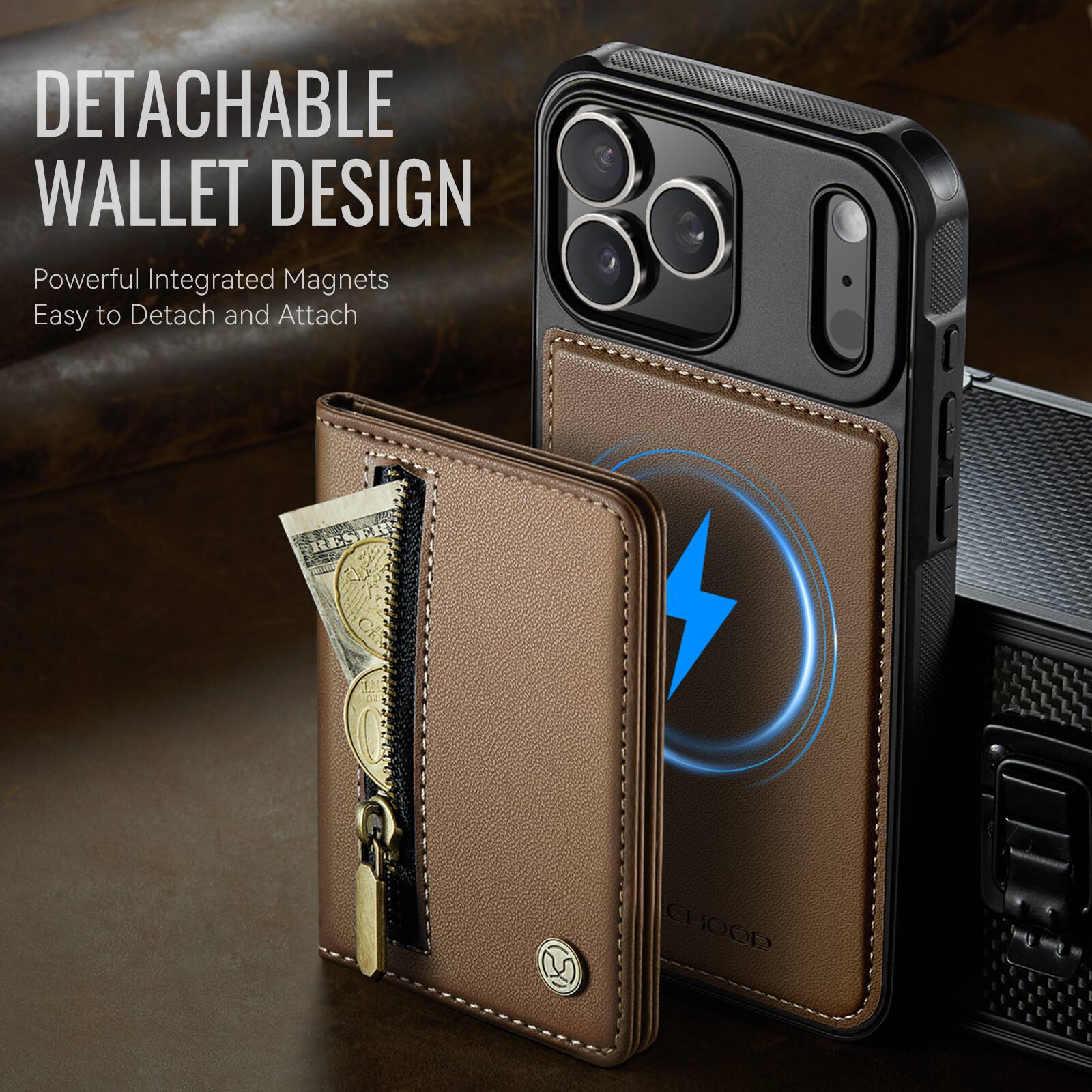 DETACHABLE WALLET DESIGN  
Powerful Integrated Magnets  
Easy to Detach and Attach