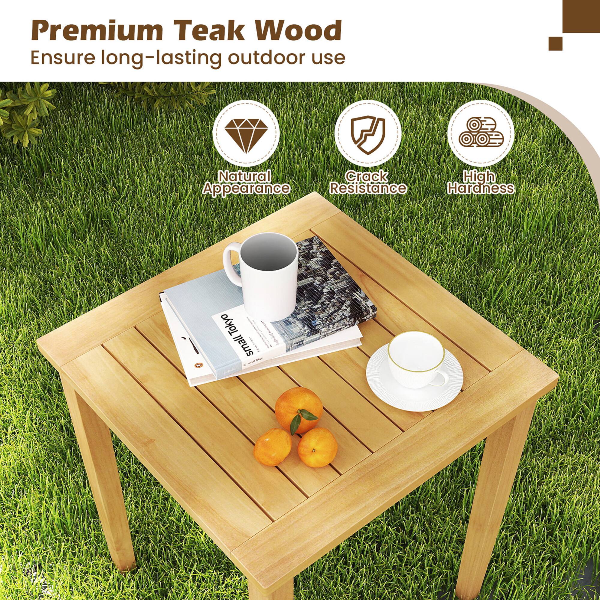 Premium Teak Wood  
Ensure long-lasting outdoor use  

- Natural Appearance  
- Crack Resistance  
- High Hardness
