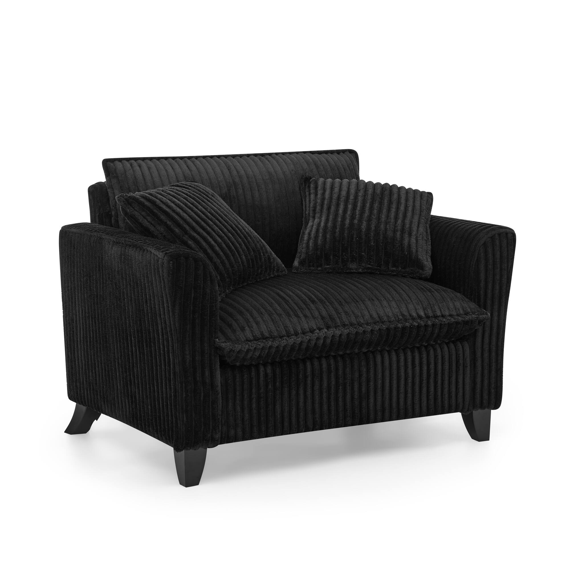 Left. Trinkets Crazed - Wide Accent Armchair with Pillows,Corduroy Oversized Single Sofa, Chair and a Half with Wide Armrest for Living Room - Black.