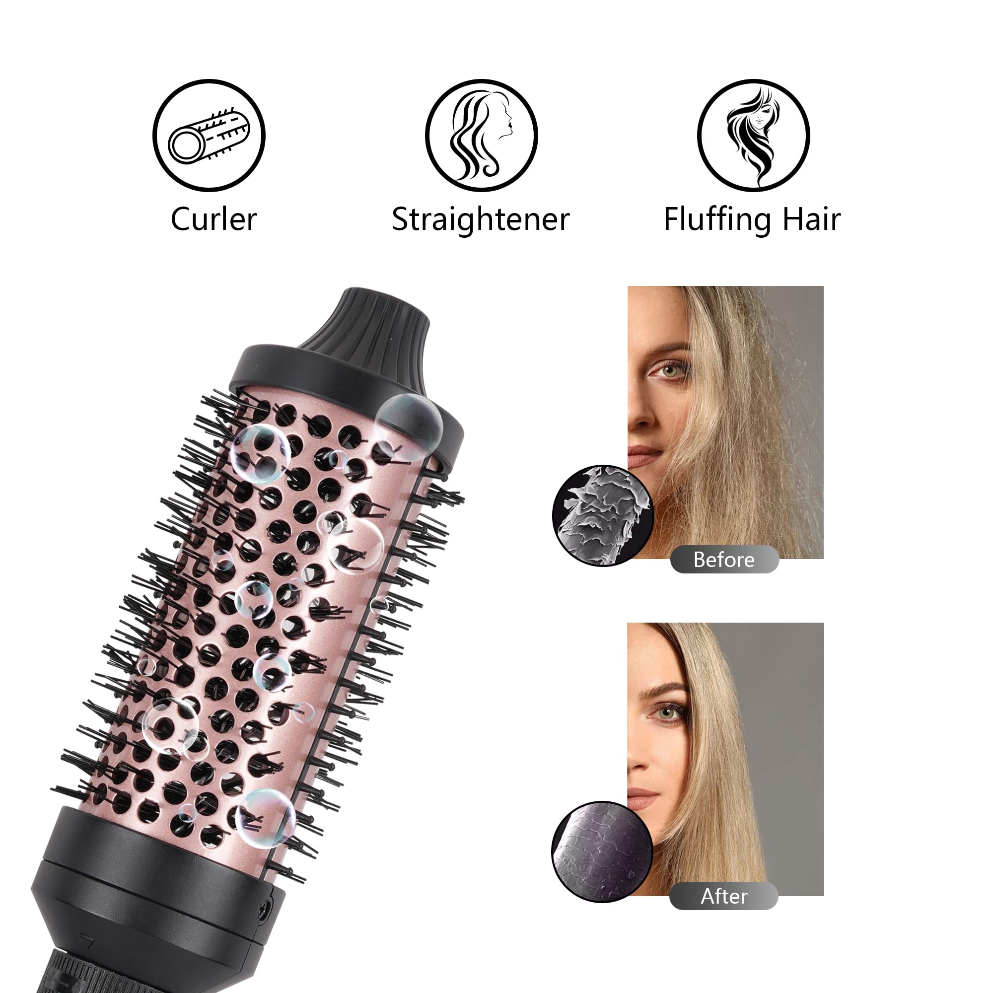 Curler  
Straightener  
Fluffing Hair  

Before  
After