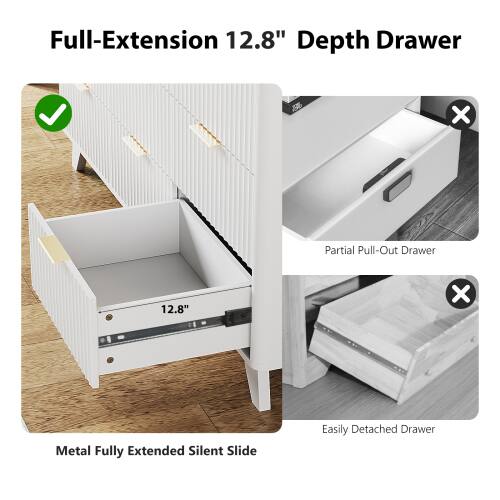 Full-Extension 12.8" Depth Drawer  
Metal Fully Extended Silent Slide  

Partial Pull-Out Drawer  
Easily Detached Drawer