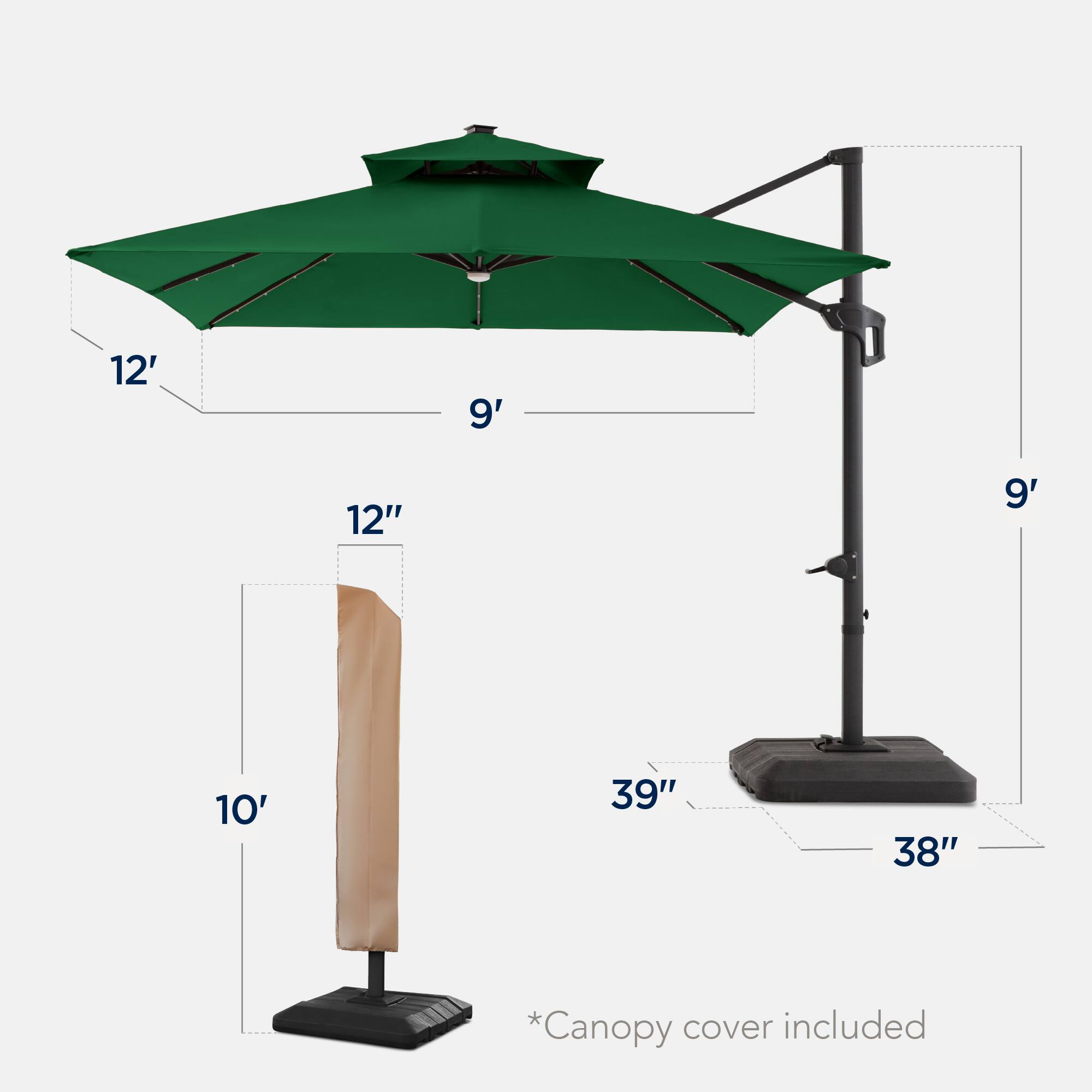 12' 9' 12" 9' 10' 39" 38" *Canopy cover included