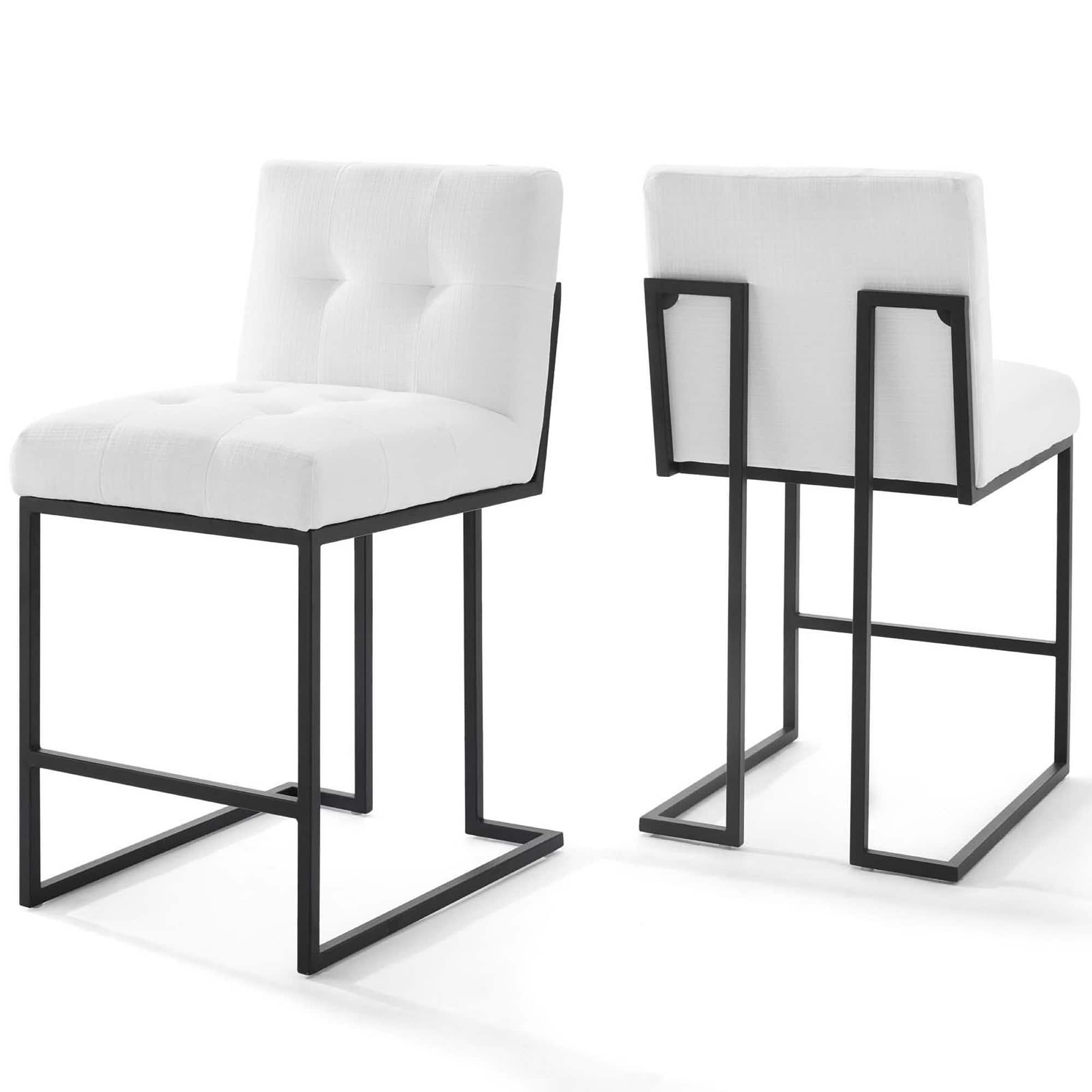 Privy Black Stainless Steel Upholstered Fabric Counter Stool Set of 2 by Modway - White