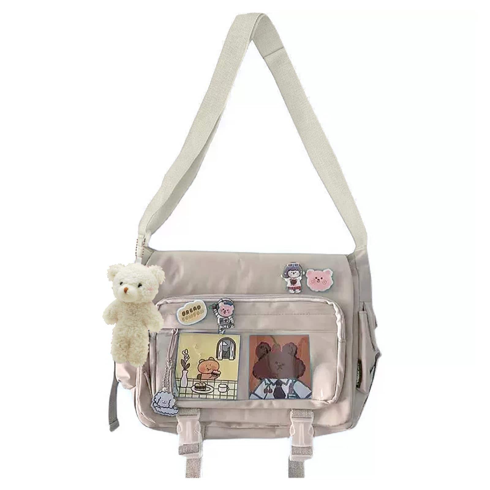 Skar Audio - Crossbody Ita Bag For Women With Pin & Plush Bear - Messenger Bags Y2k Shoulder Purse Perfect Ita Bag for - 02 Beige