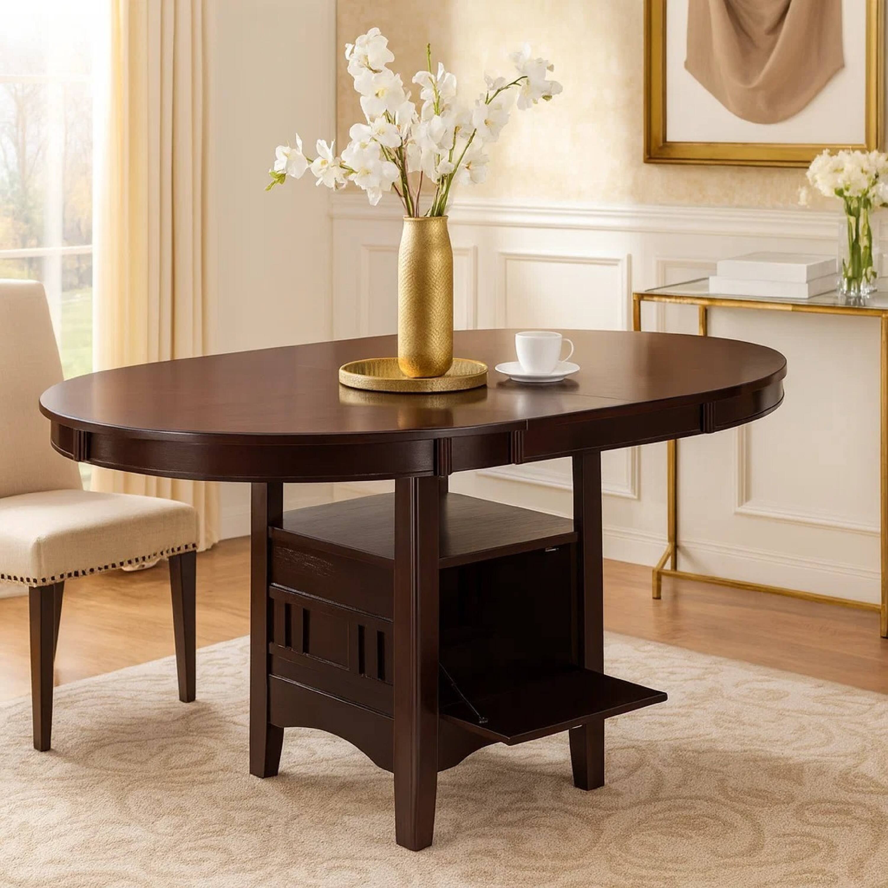 Alt View 3. Manhattan Lane - Wooden Dining Table With Storage Compartment - Brown.