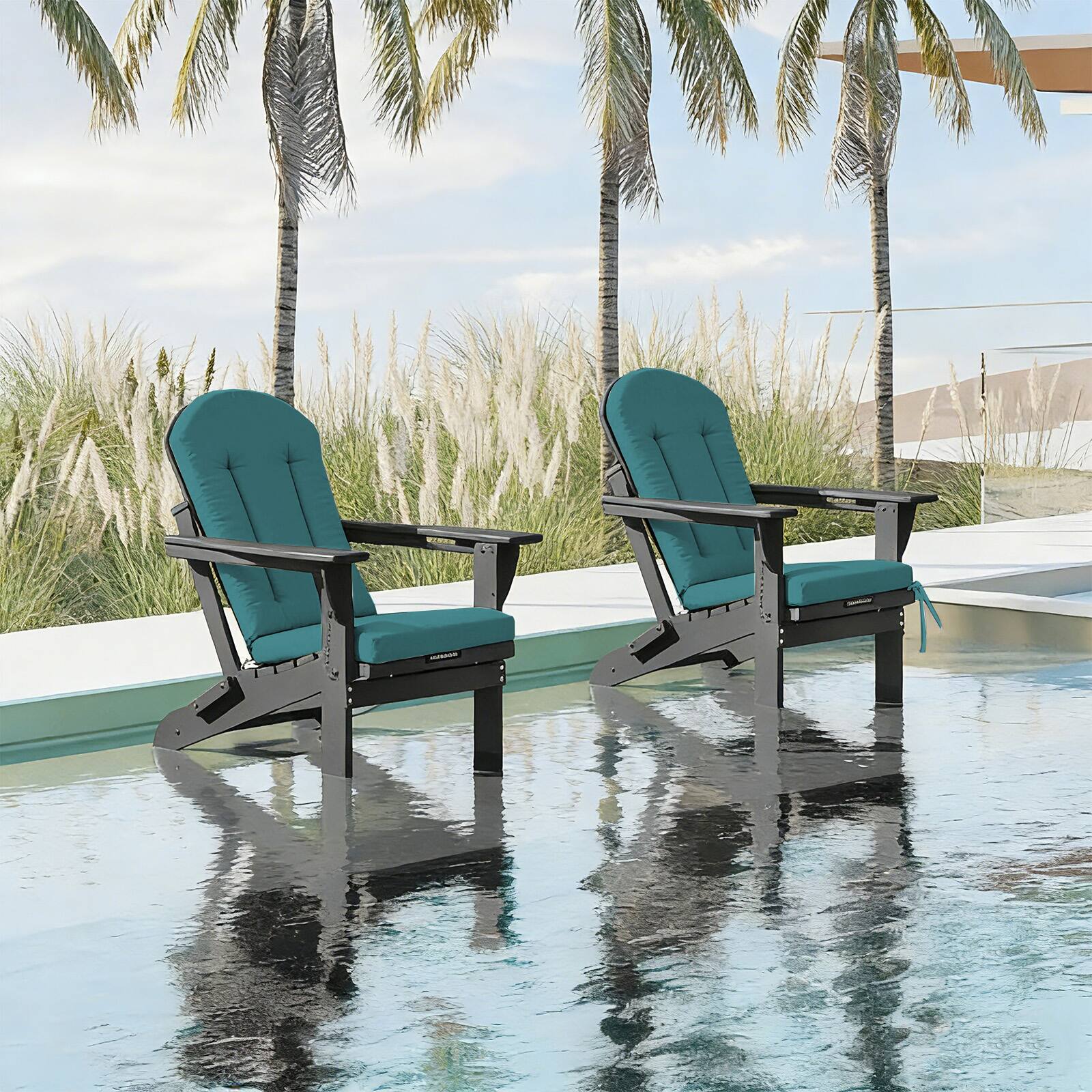 Alt View 1. Chateau Abodes - Adirondack Chair Cushions, Outdoor Rocking Chair Cushions Waterproof & Fade Resistant for Outdoor Patio - Peacock Blue-1 Piece.