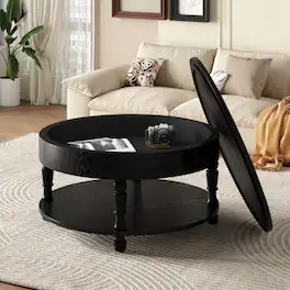 Loheer - Flip Top Coffee Table, Round Coffee Table with Storage - Black