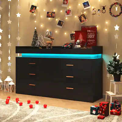 Lent Glitter Wood 6 Drawer LED Dresser with Charging Station, Wide Storage Cabinet for Bedroom, Living Room & Hallway Black DJ0614BK-117CM - Best Buy Lent Glitter Wood 6 Drawer LED Dresser with Charging Station, Wide Storage Cabinet for Bedroom, Living Room & Hallway Black DJ0614BK-117CM - Best Buy
