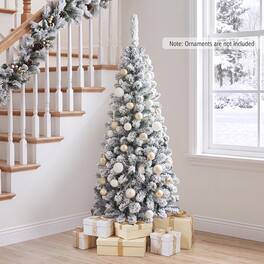 Costway - 4.5Ft Unlit Hinged Snow Flocked Artificial Christmas Tree with 242 Branch - Pencil