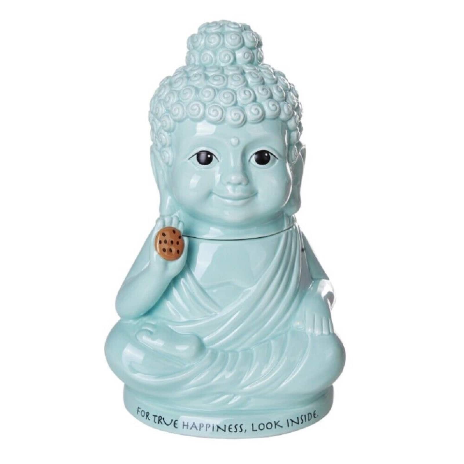 Pacific Trading - Meditation Buddha Happiness Inside Ceramic Cookie Jar Functional Kitchen Decor 8 Inch Tall - Blue