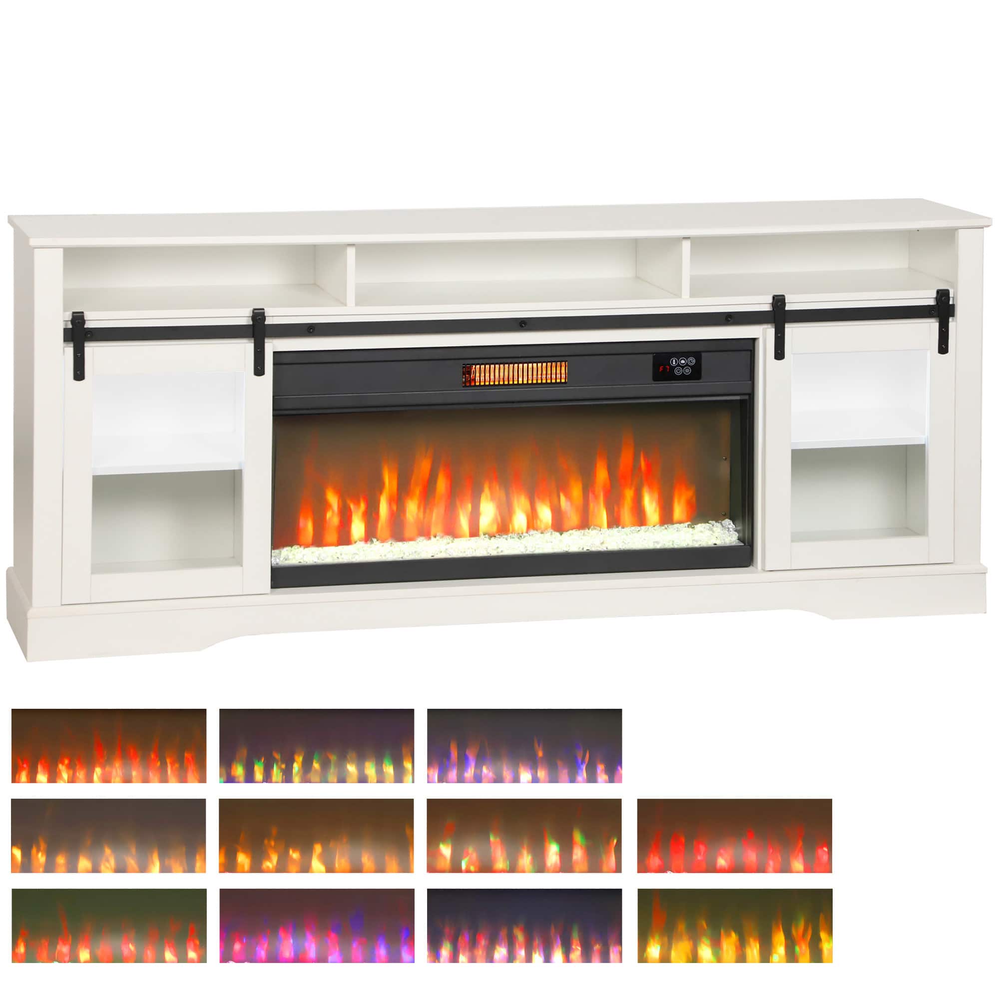 Homcom - Fireplace TV Stand for TVs Up to 80 Inches, Modern Entertainment Center with 36" Glass Electric Fireplace & LED Lights