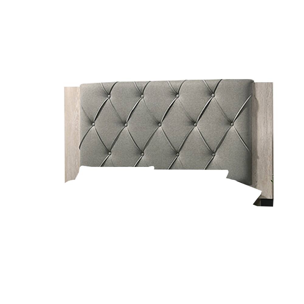 Alt View 1. Manhattan Lane - Wooden Queen Bed with Button Tufted Upholstered Headboard - Gray and Cream.