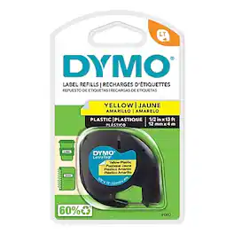 DYMO - LetraTag 91332 Plastic Label Maker Tape, 1/2" x 13', (91332) - Black On Yellow
