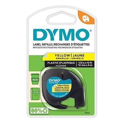 DYMO - LetraTag 91332 Plastic Label Maker Tape, 1/2" x 13', (91332) - Black On Yellow
