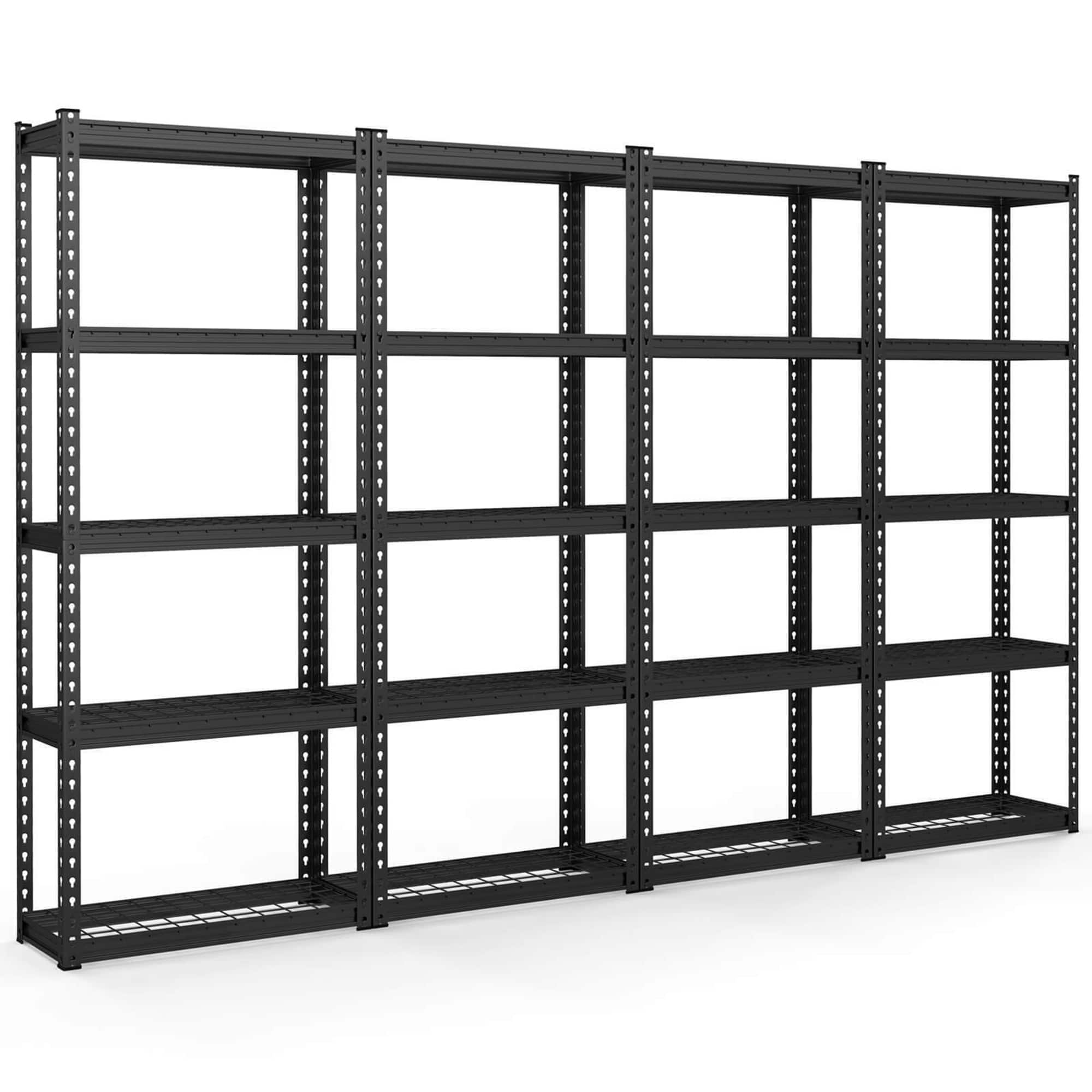 Gymax - 4PCS 5-Tier Metal Shelving Unit Heavy Duty Wire Storage Rack with Anti-slip Foot Pads - Black