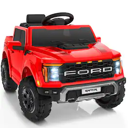 FIRST RIDE ON - 12V Kids Ride on Truck for Toddlers Licensed Ford F-150 Raptor Electric Car with Remote Control and Truck Bed Storage - Red