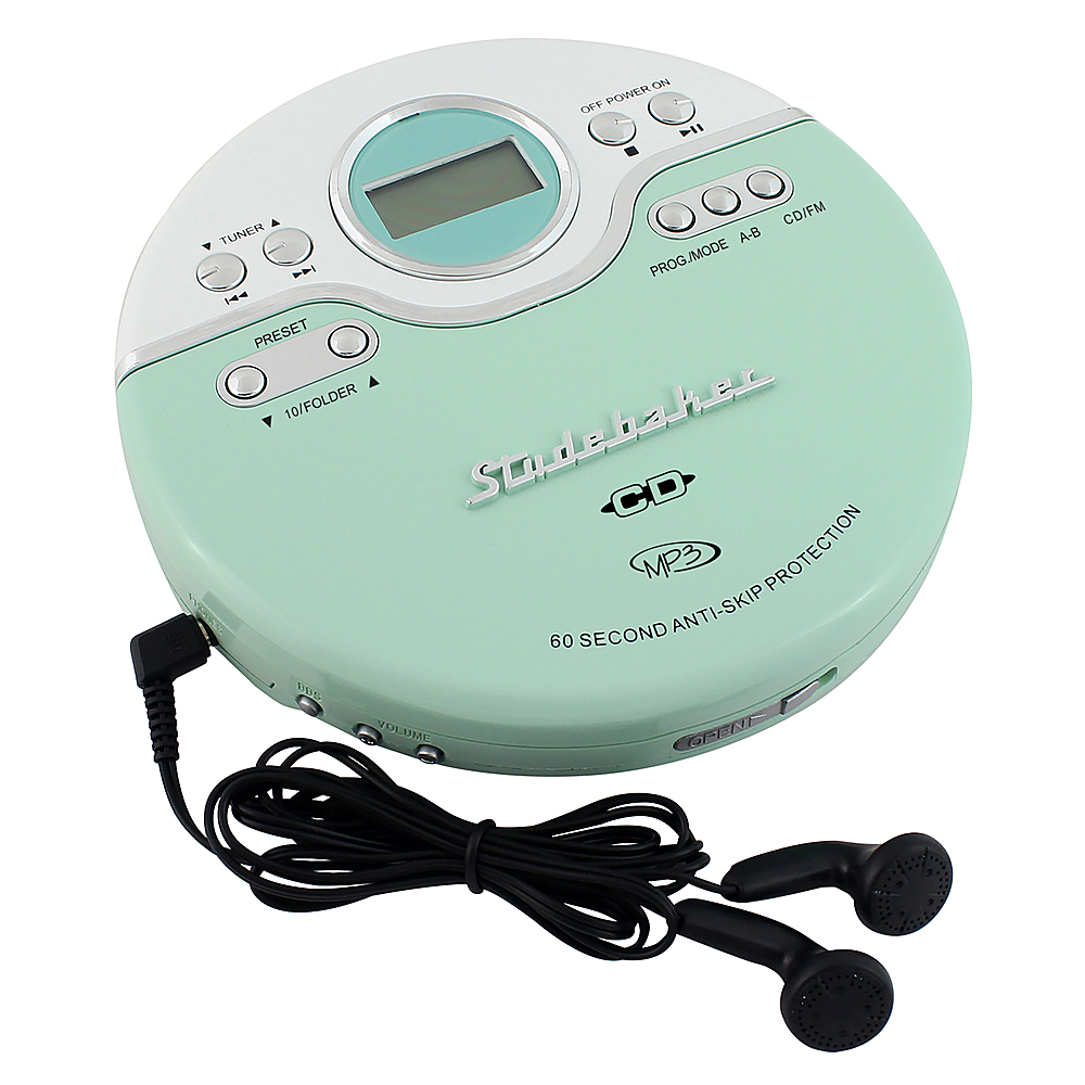 Left View: Studebaker - SB3703 Portable CD Player with FM Radio - Mint Green/White