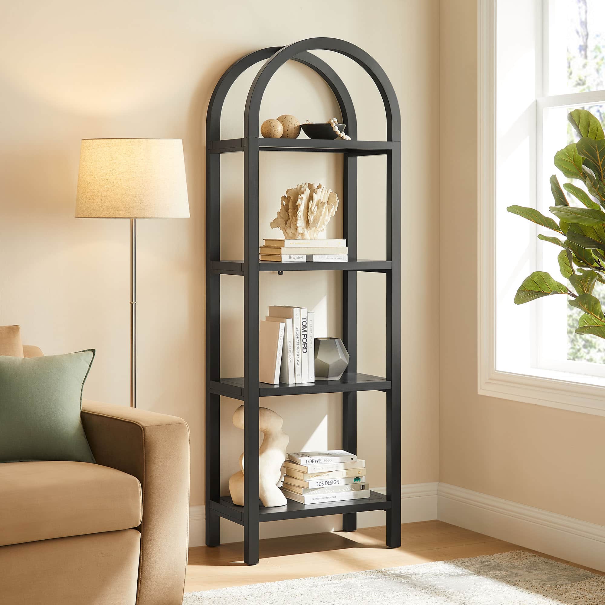 Vexley 72 Inch Tall Narrow Arched Bookshelf by Modway - Black