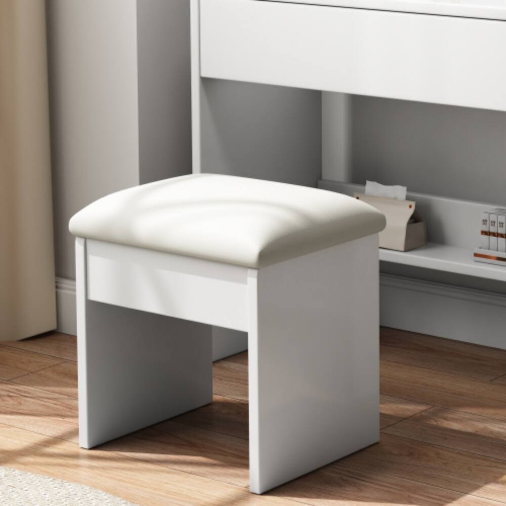 Alt View 1. LUCKY ONE - Vanity Desk with 3-Color LED Mirror, Hair Dryer Holder, 3 Drawers and Chair for Bedroom - White.