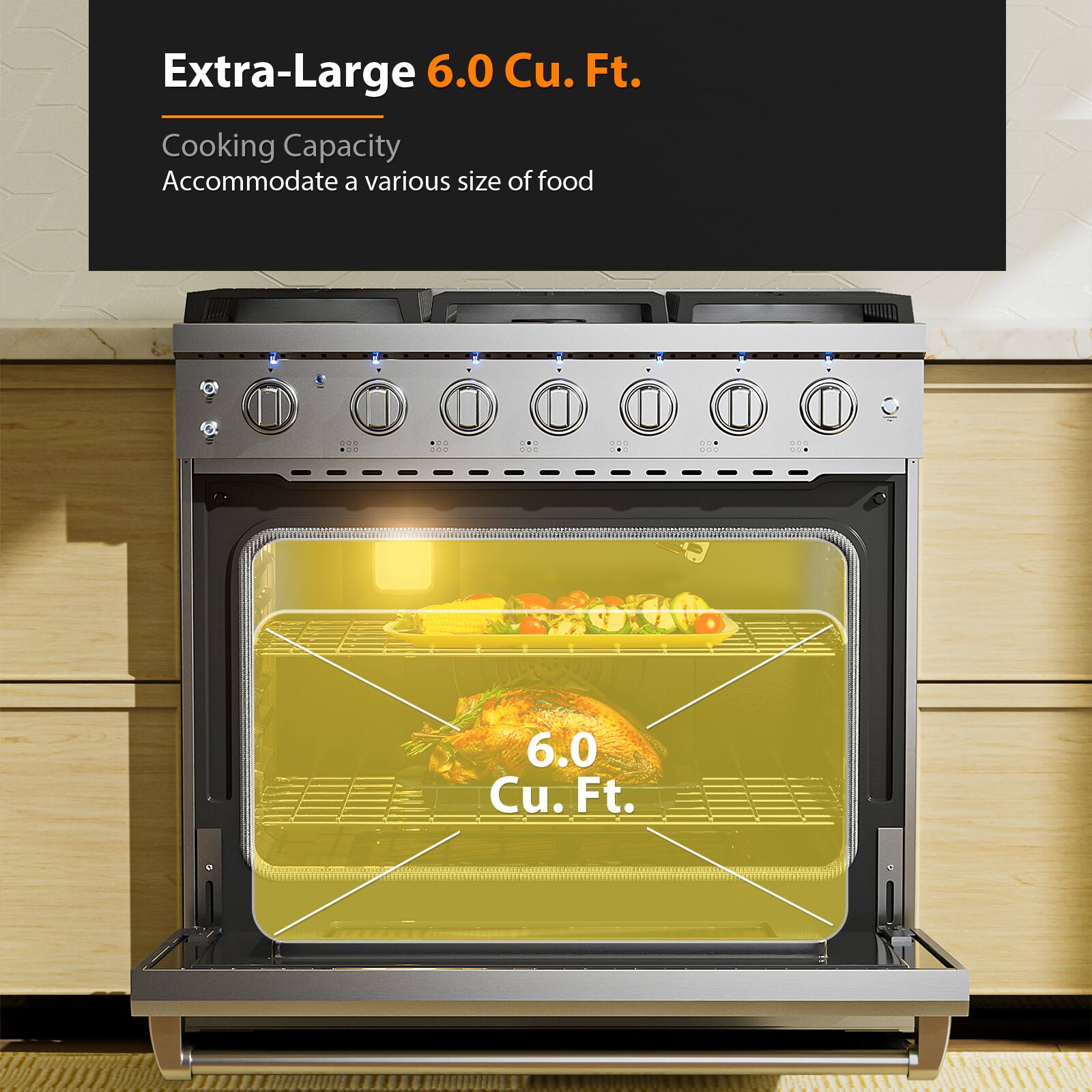 Extra-Large 6.0 Cu. Ft. Cooking Capacity Accommodate a various size of food 6.0 Cu. Ft.