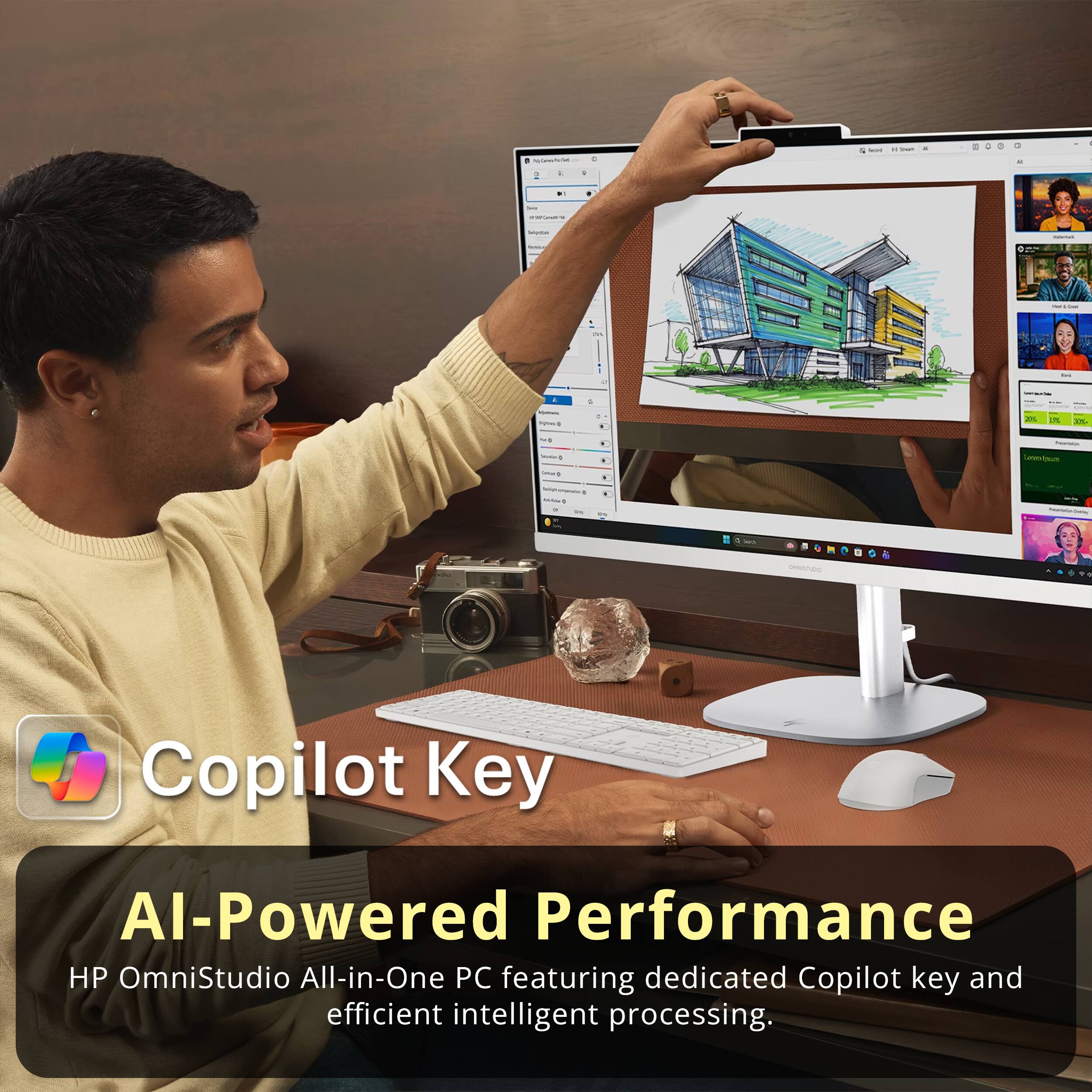 Copilot Key

AI-Powered Performance

HP OmniStudio All-in-One PC featuring dedicated Copilot key and efficient intelligent processing.