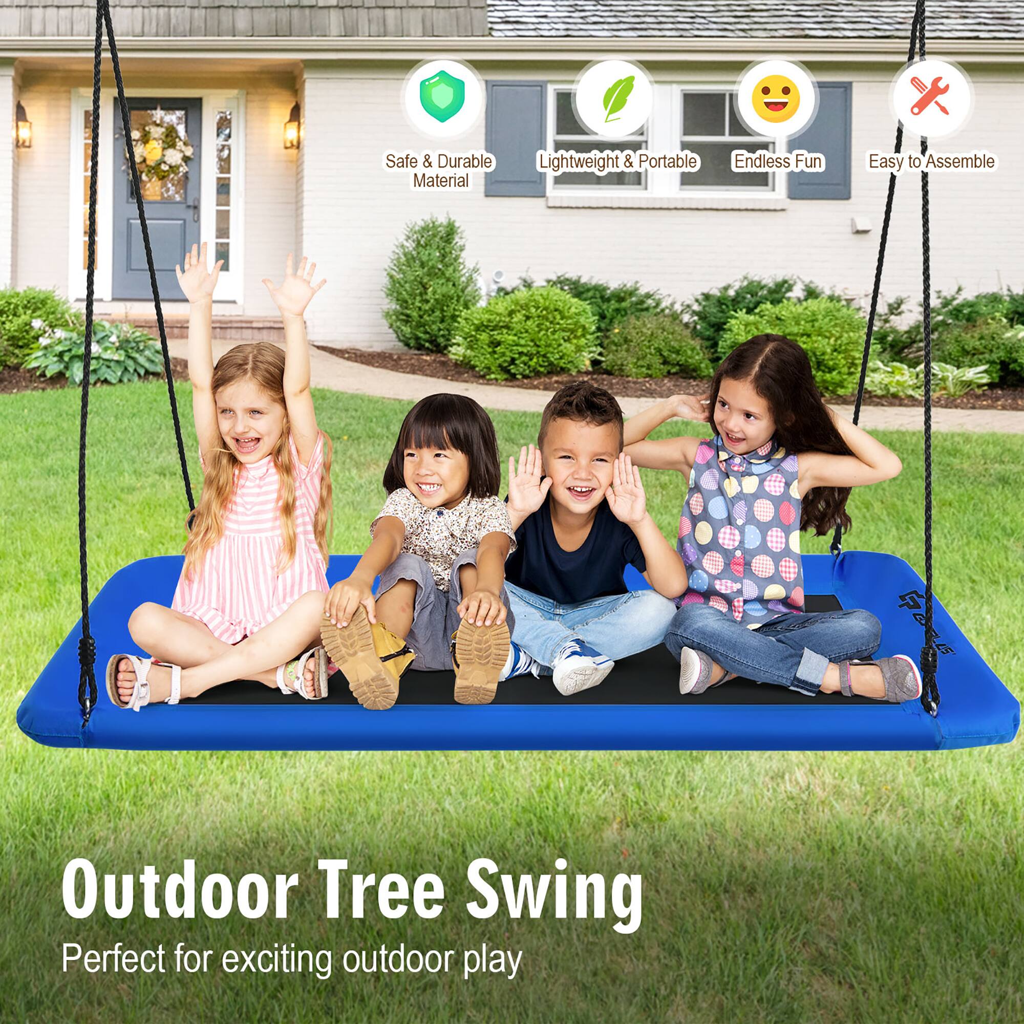 Outdoor Tree Swing  
Perfect for exciting outdoor play  

- Safe & Durable Material  
- Lightweight & Portable  
- Endless Fun  
- Easy to Assemble