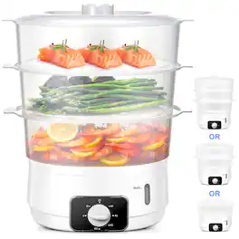 KEINVE - Electric Food Steamer for Cooking, 13.7QT Vegetable Steamer with 3 Tiers BPA-Free Baskets, 800W Fast Simultaneous Cookin - White